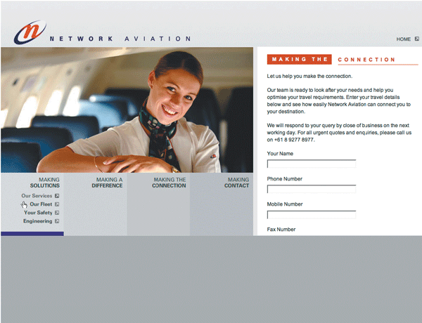 Network Aviation Website Design Example Perth