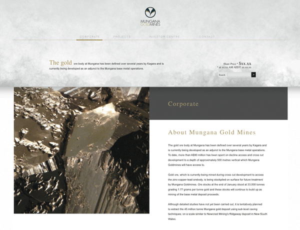 Mungana Goldmines Website Design Example Perth